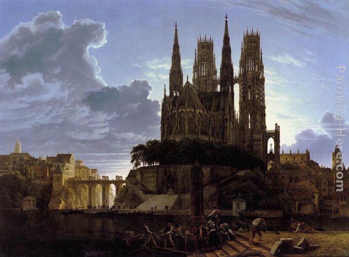 Medieval Town by Water painting - Karl Friedrich Schinkel Medieval Town by Water art painting